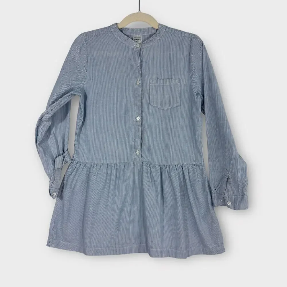 Carter’s Kid Girl’s Size 8 Blue White Striped 100% Cotton Roll Tab Peplum Shirt